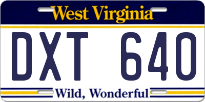 WV license plate DXT640