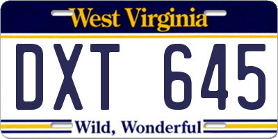 WV license plate DXT645