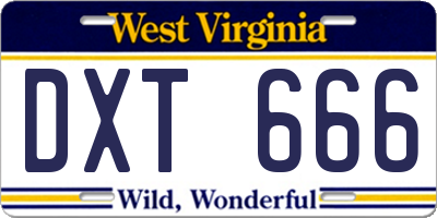 WV license plate DXT666