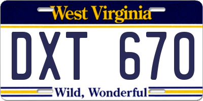 WV license plate DXT670
