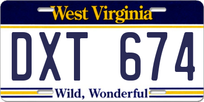 WV license plate DXT674