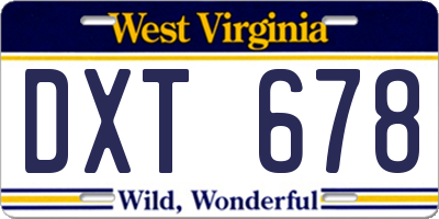 WV license plate DXT678