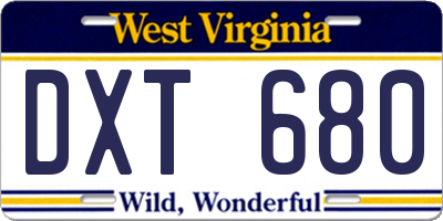 WV license plate DXT680