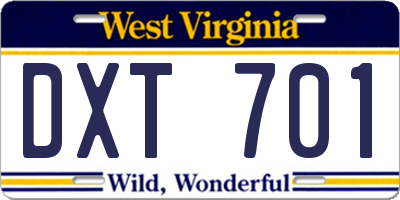WV license plate DXT701