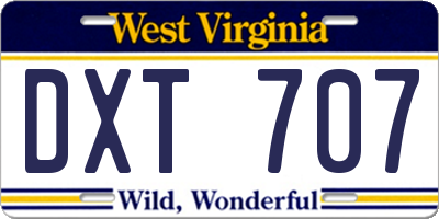 WV license plate DXT707