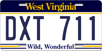 WV license plate DXT711