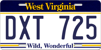 WV license plate DXT725