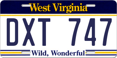 WV license plate DXT747