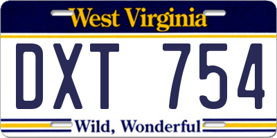 WV license plate DXT754