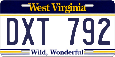 WV license plate DXT792