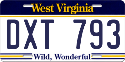 WV license plate DXT793