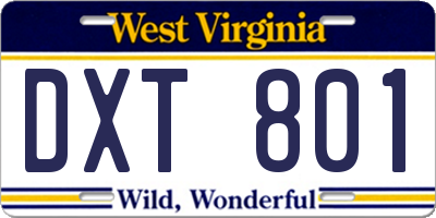 WV license plate DXT801