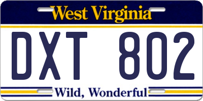 WV license plate DXT802