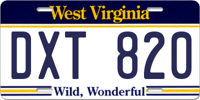 WV license plate DXT820
