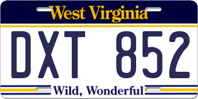 WV license plate DXT852