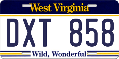 WV license plate DXT858