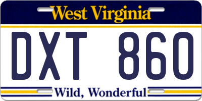WV license plate DXT860