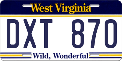WV license plate DXT870
