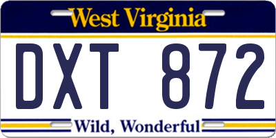 WV license plate DXT872