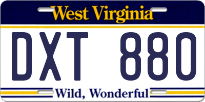 WV license plate DXT880