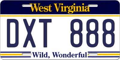 WV license plate DXT888