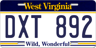 WV license plate DXT892