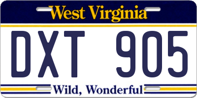 WV license plate DXT905