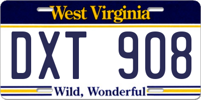 WV license plate DXT908