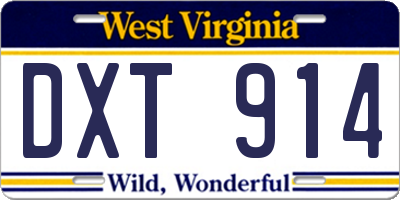 WV license plate DXT914