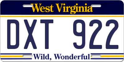 WV license plate DXT922