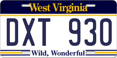 WV license plate DXT930