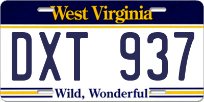 WV license plate DXT937