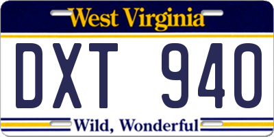 WV license plate DXT940