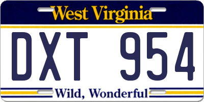 WV license plate DXT954