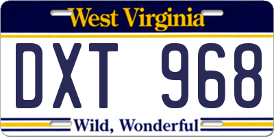 WV license plate DXT968