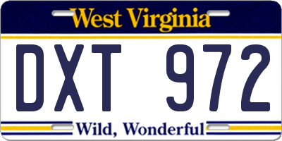WV license plate DXT972