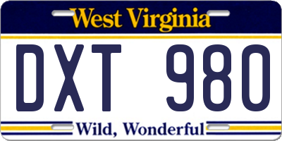 WV license plate DXT980