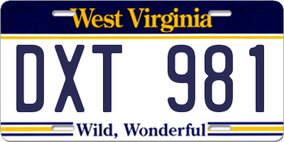 WV license plate DXT981