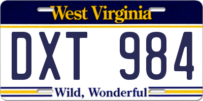 WV license plate DXT984