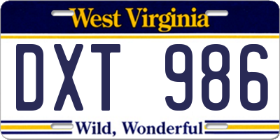 WV license plate DXT986
