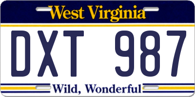 WV license plate DXT987