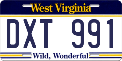WV license plate DXT991