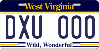 WV license plate DXU000