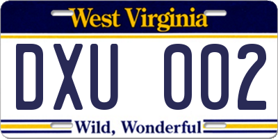 WV license plate DXU002