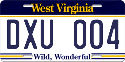 WV license plate DXU004