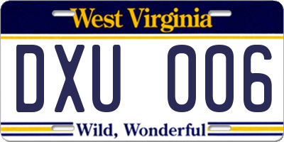 WV license plate DXU006
