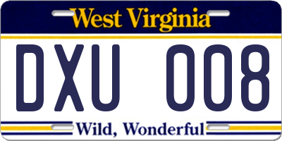 WV license plate DXU008