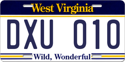 WV license plate DXU010