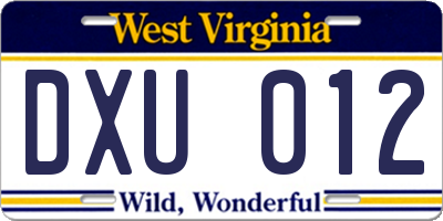 WV license plate DXU012