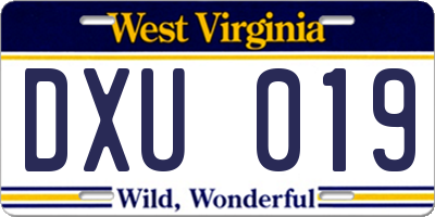 WV license plate DXU019